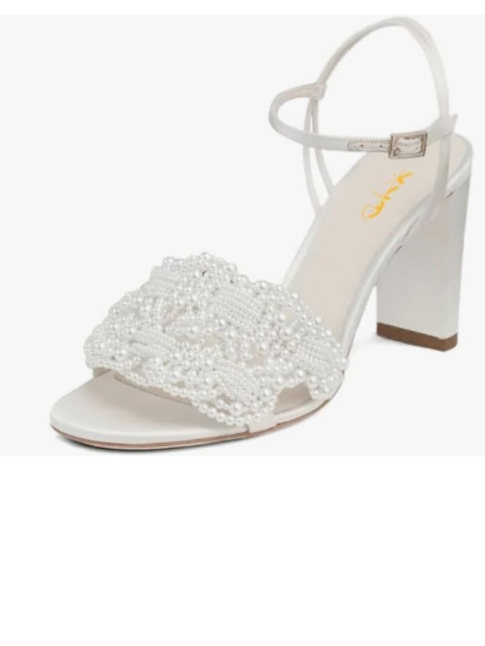 XYD White Block Heel Pearl for Bride Wedding Open Toe Buckled Ankle Strap Sandal